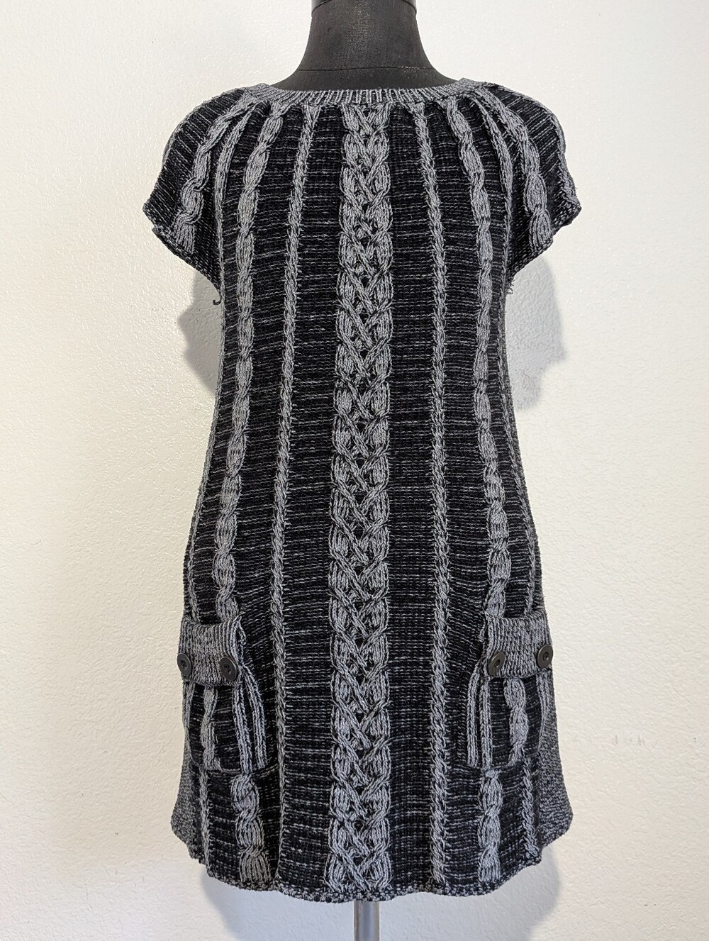 Style & Co. Grey & Black Cable Knit Short Sleeve Large Sweater Dress